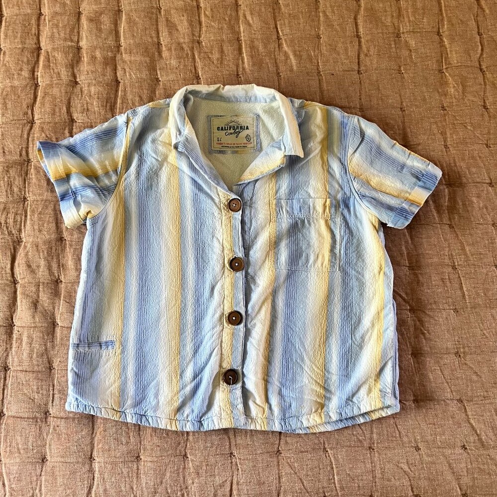 Women's California Cowboy High Water seersucker striped button down towel shirt